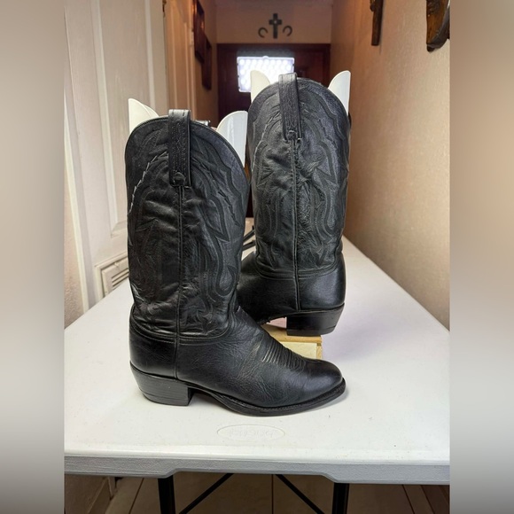 Lucchese 2000 Black Kangaroo Leather Cowboy Boots Men's Size 8.5